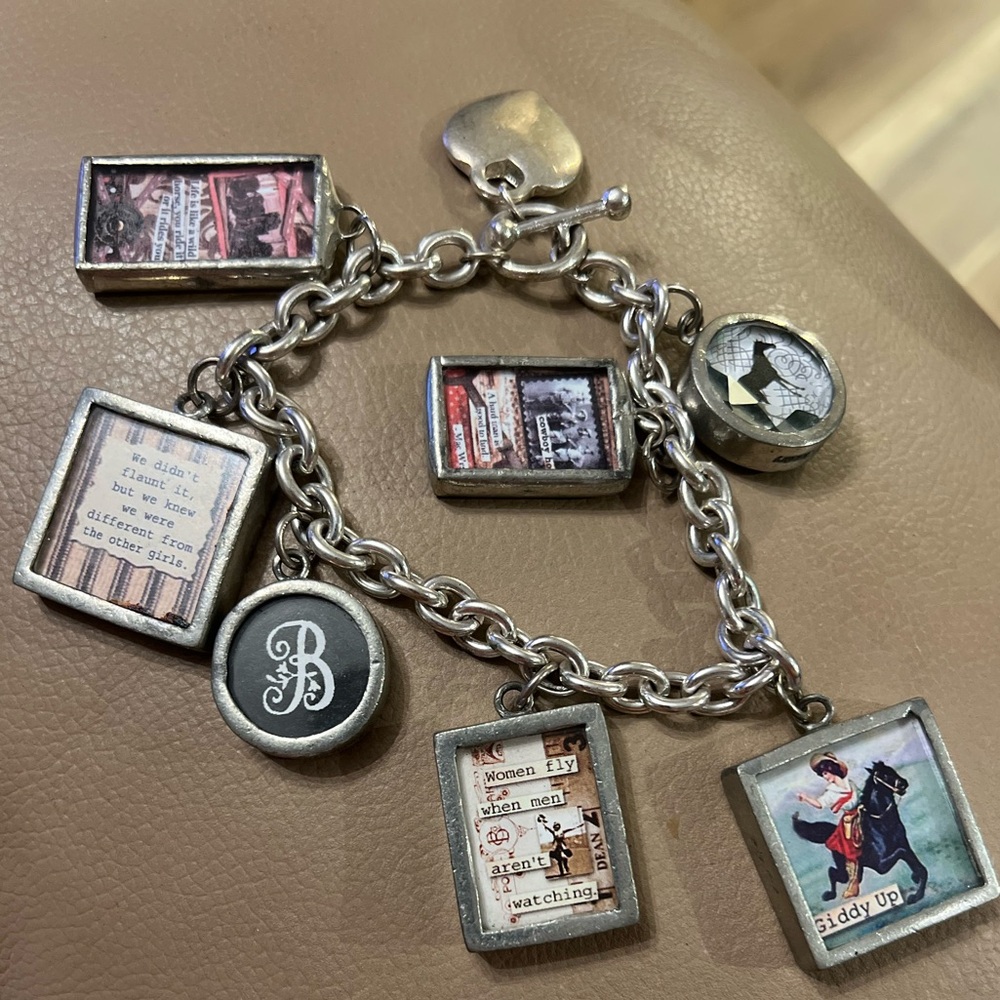 Elegant Pick Up Sticks Silver Charm Bracelet with Initial Pendant and Horses